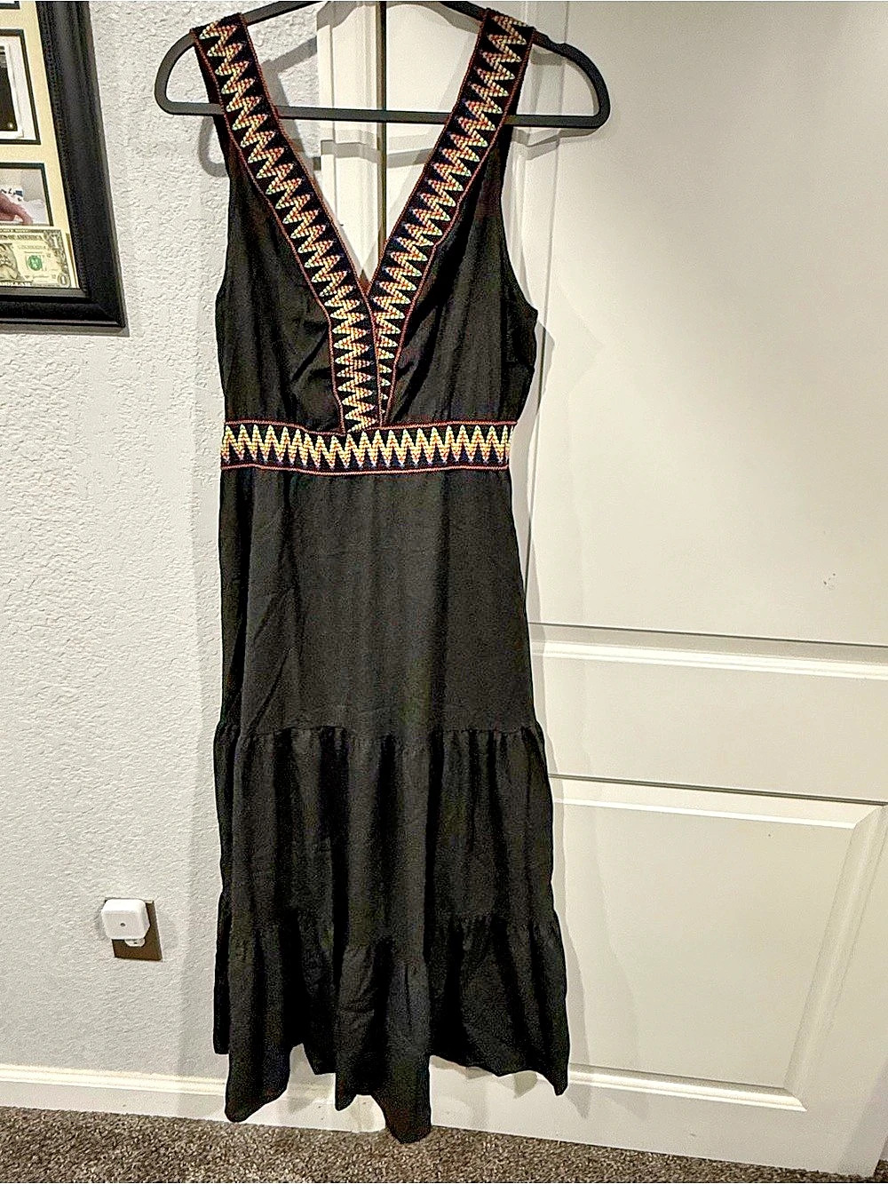 Cupshe Black Boho Sleeveless V-Neck Maxi Dress Size Large NWT